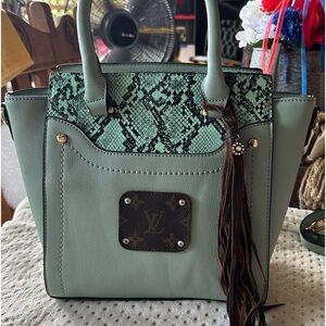 Upcycled LV mint green purse